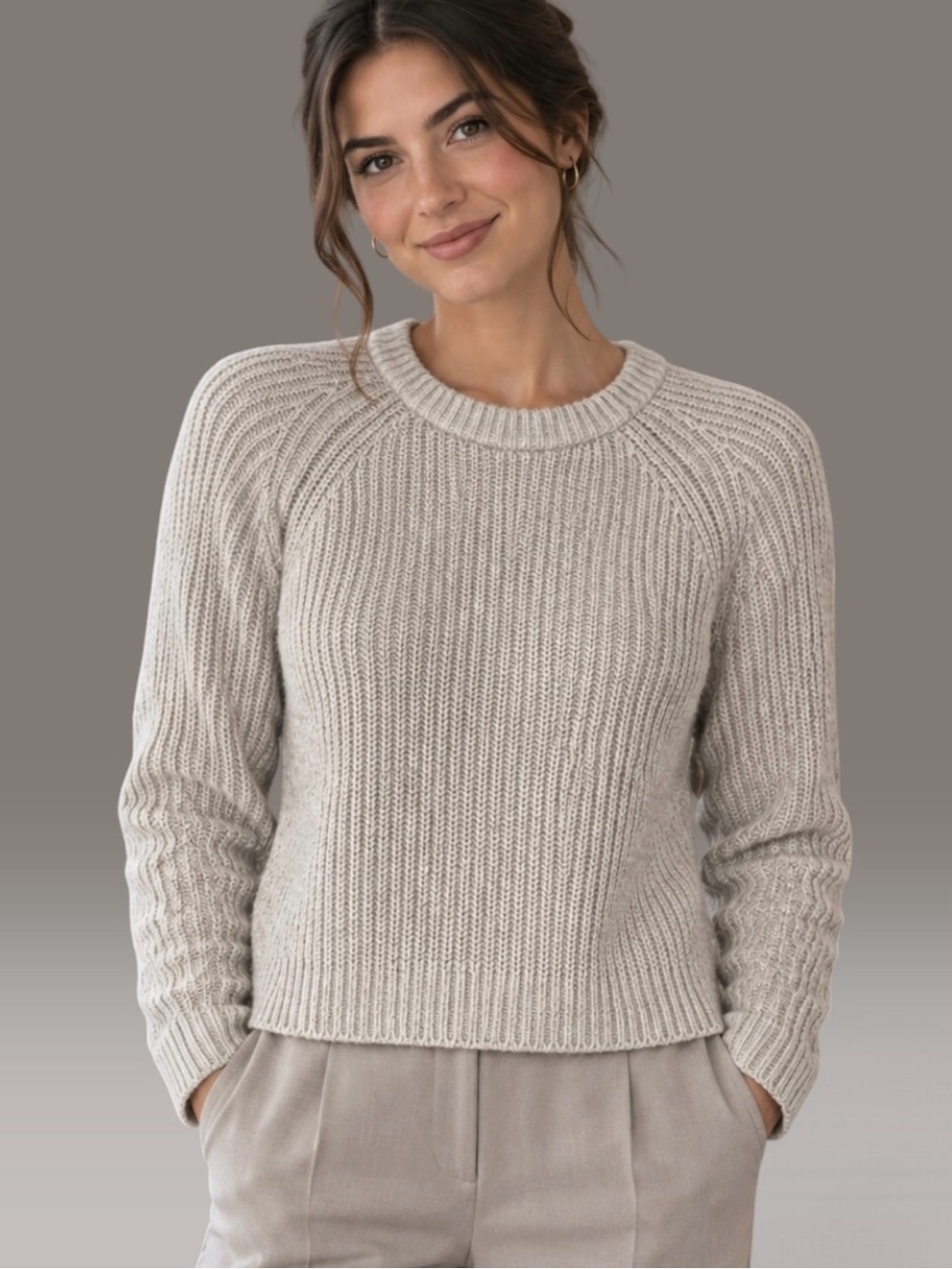 Quince Fisherman Crewneck Sweater 100% Organic Cotton Cement Marl Size: Small